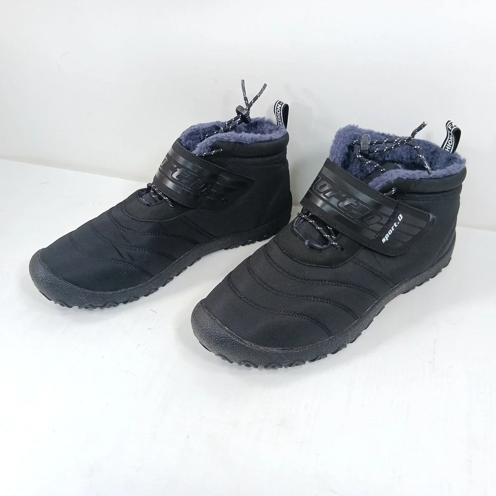 Sport Mens Black Faux Fur Lined Winter Snow Boots Quilted Bungee Strap Size 43